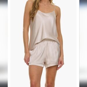 NWT Flora Nikrooz 3 Piece Jamie Pin Dot Travel Pajamas - Champagne Polka Dot